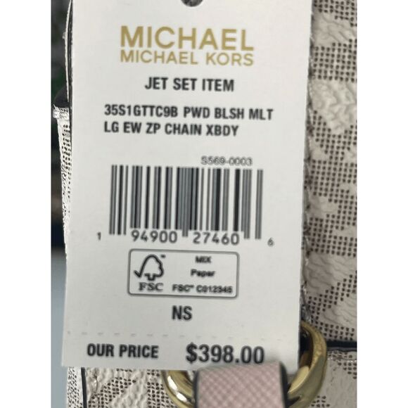 Michael Kors Pink White Logo Jet Set East West Zip Chain Crossbody Bag - Picture 4 of 7